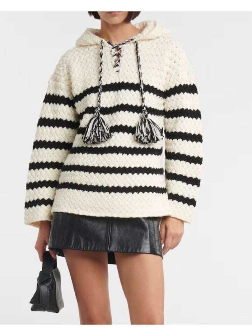 ALANUI The Mariner striped wool hoodie sweater white navy tassel XS